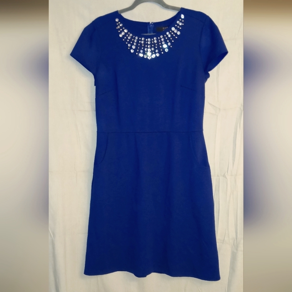 Alex Marie Elegant Blue Dress with Embellished Neckline